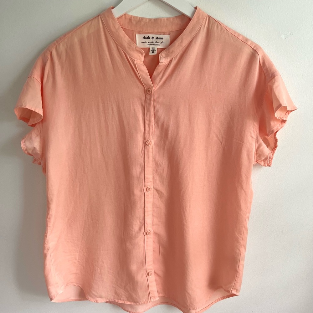 Cloth & Stone Anthropologie peach flutter sleeve blouse